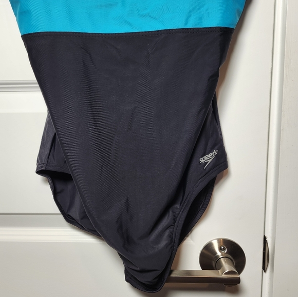 Speedo Womens One Piece Blue & Black Swimsuit Size 12 - Picture 2 of 8